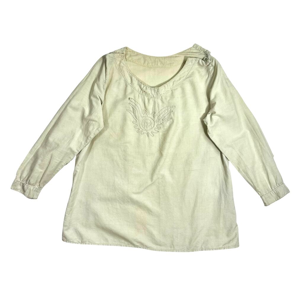 Vintage Edwardian White Cotton Blouse Tunic Soutache Metal Shoulder Snaps